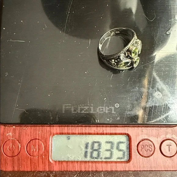 Sterling Silver wide 4 Peridot Gem Ring stamped 925 weight 18.35​ - Picture 6 of 6